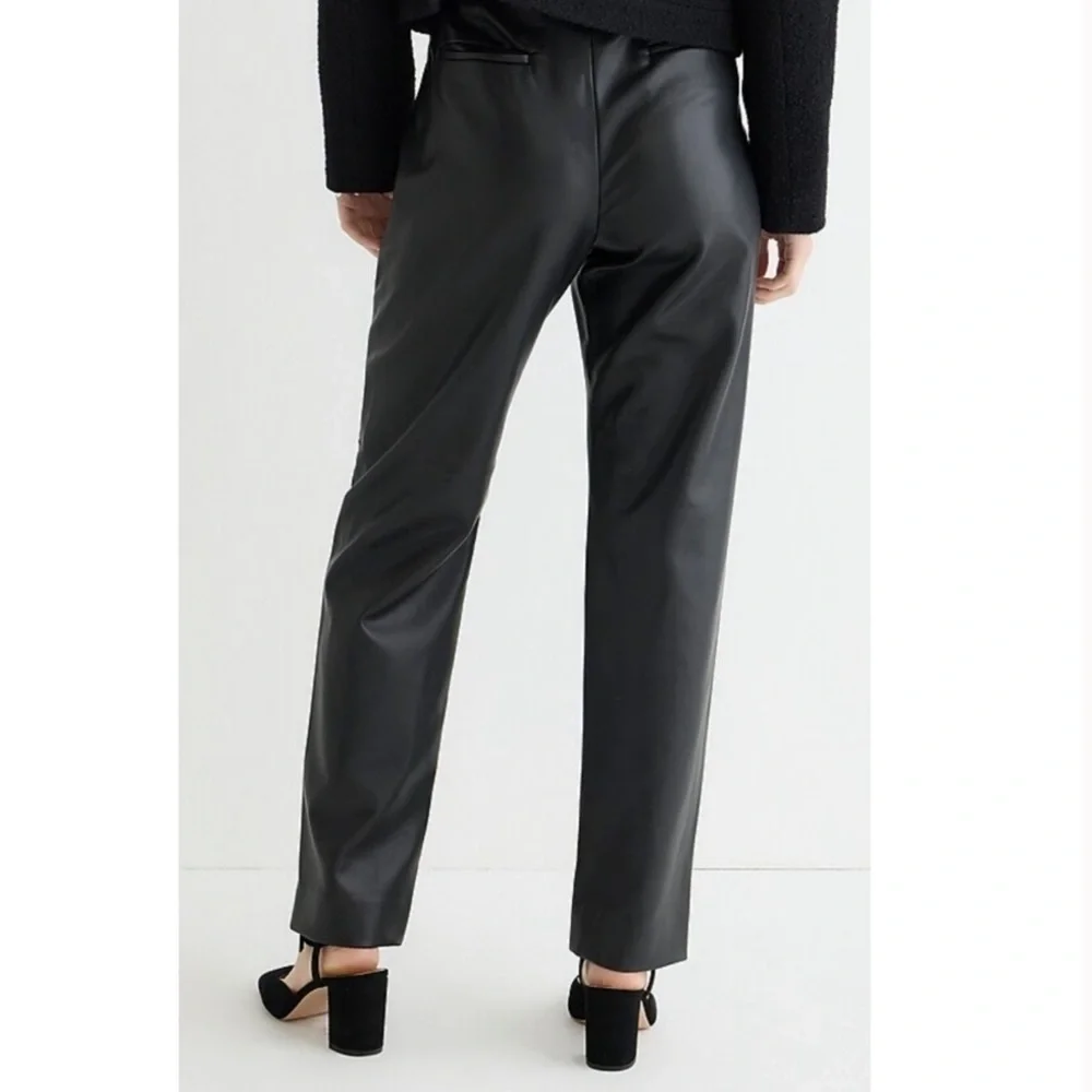J. Crew Kate Straight Leg Pants in Faux Leather Black Sz 14